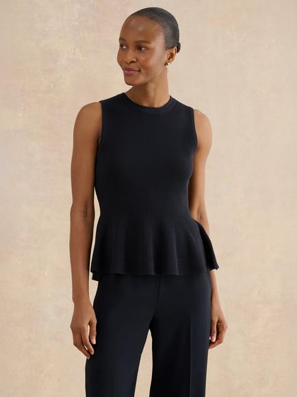 Hobbs Bowes Peplum Hem Knit Top, Navy, Navy