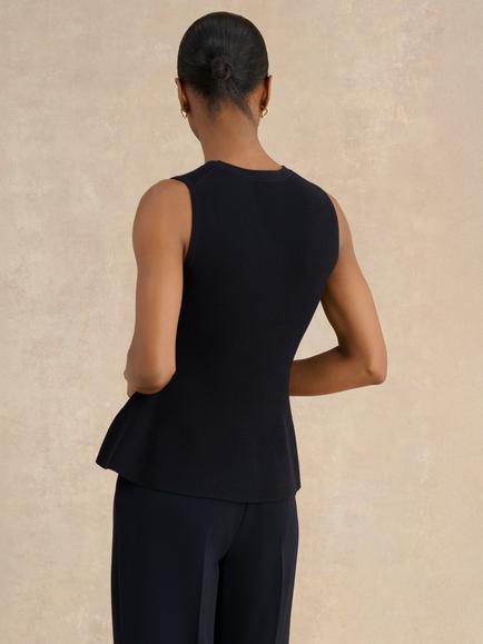 Hobbs Bowes Peplum Hem Knit Top, Navy - view 2, Navy