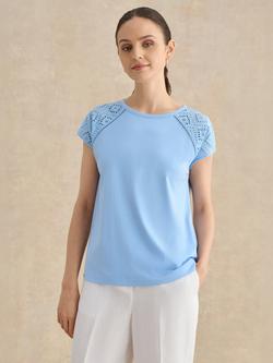 Hobbs Ivana Broderie Anglaise T-Shirt, Maya Blue