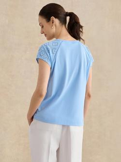 Hobbs Ivana Broderie Anglaise T-Shirt - view 2, Maya Blue