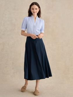 Hobbs Lilliana Linen Blend Midi Skirt, Navy, Navy