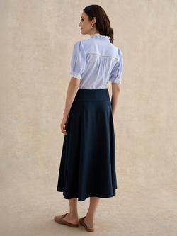 Hobbs Lilliana Linen Blend Midi Skirt, Navy - view 2, Navy