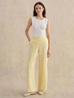 Hobbs Adalee Pure Linen Wide Leg Trousers, Soft Yellow, Soft Yellow
