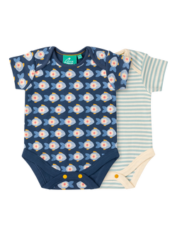 Little Green Radicals Baby Fish Stripe Organic Cotton Bodysuit, Pack of 2, Blue, Blue