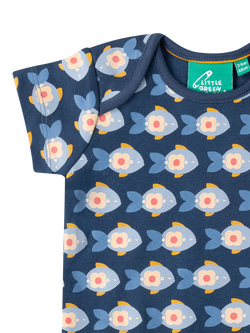 Little Green Radicals Baby Fish Stripe Organic Cotton Bodysuit, Pack of 2, Blue - view 2, Blue