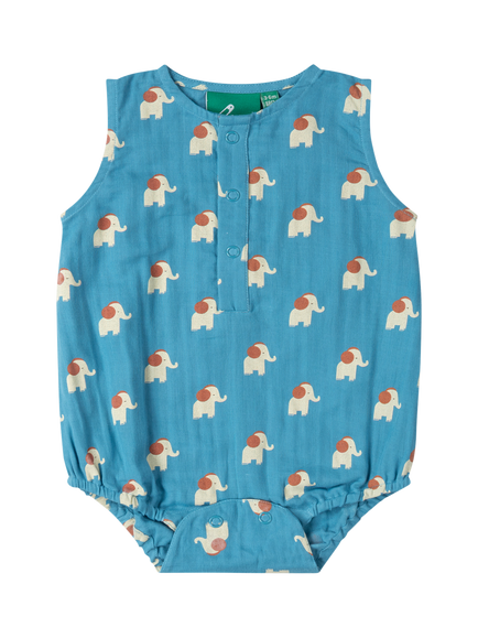 Little Green Radicals Baby Elephants Organic Cotton Bubble Bodysuit, Blue, Blue