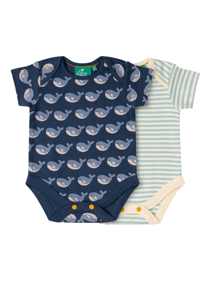 Little Green Radicals Baby Whale Stripe Organic Cotton Bodysuit, Pack of 2, Blue, Blue