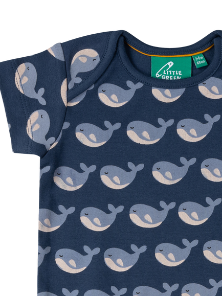 Little Green Radicals Baby Whale Stripe Organic Cotton Bodysuit, Pack of 2, Blue - view 2, Blue