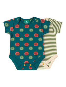 Little Green Radicals Baby Apple Stripe Organic Cotton Bodysuit, Pack of 2, Blue