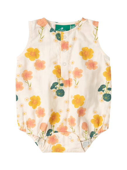 Little Green Radicals Baby Flora Organic Cotton Bubble Bodysuit, Cream, Cream