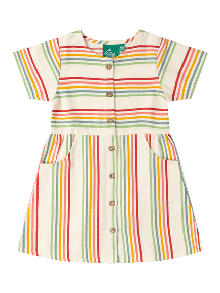 Little Green Radicals Kids' Striped Organic Cotton Button Down Dress, Multi, Multi