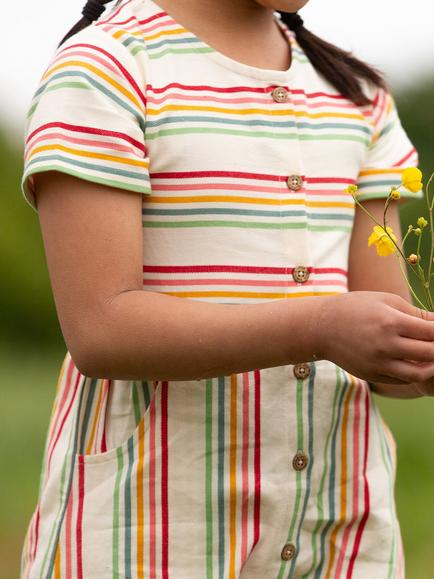 Little Green Radicals Kids' Striped Organic Cotton Button Down Dress, Multi - view 2, Multi