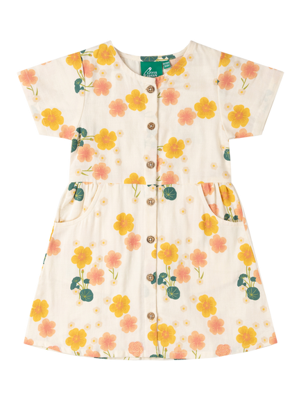 Little Green Radicals Kids' Floral Organic Cotton Button Down Dress, Cream, Cream