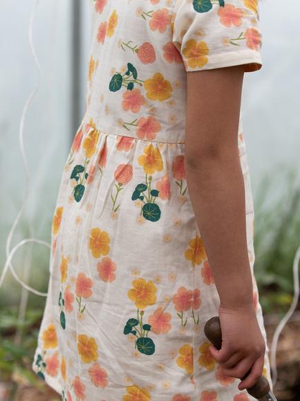 Little Green Radicals Kids' Floral Organic Cotton Button Down Dress, Cream - view 2, Cream
