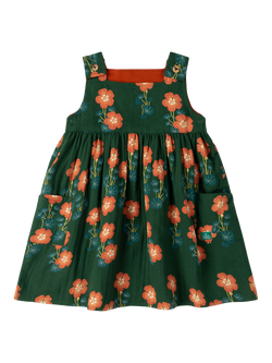 Little Green Radicals Kids' Organic Cotton Floral Reversible Pinny Dress, Green, Green