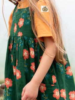 Little Green Radicals Kids' Organic Cotton Floral Reversible Pinny Dress, Green - view 2, Green