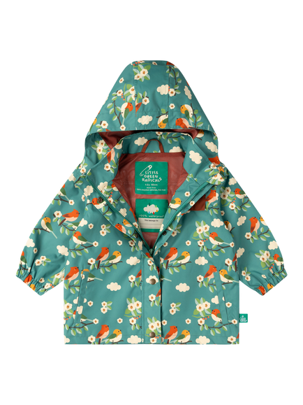 Little Green Radicals Kids' Waterproof & Windproof Bird Raincoat, Turquoise, Turquoise