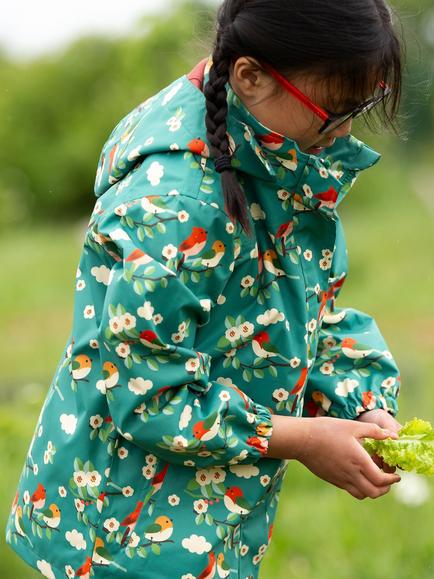 Little Green Radicals Kids' Waterproof & Windproof Bird Raincoat, Turquoise - view 2, Turquoise