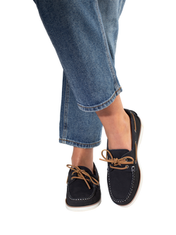 Jones Bootmaker Patrizia Leather Boat Shoes - view 2, Navy
