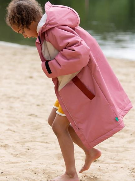 Little Green Radicals Kids' Waterproof Colour Block Hooded Robe, Pink - view 2, Pink