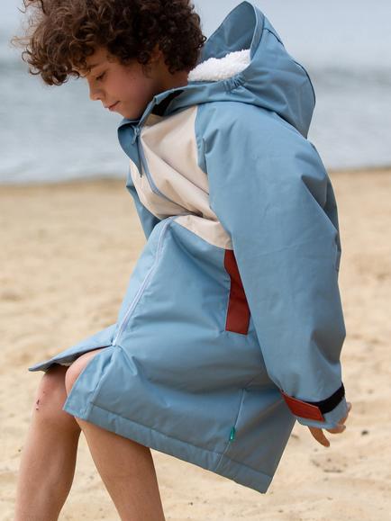 Little Green Radicals Kids' Waterproof Colour Block Hooded Robe, Blue - view 2, Blue