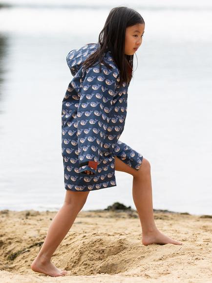 Little Green Radicals Kids' Waterproof Whale Hooded Robe, Blue - view 2, Blue