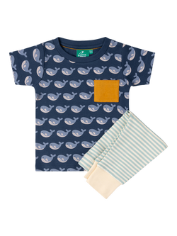 Little Green Radicals Baby Organic Cotton Whale/Stripe T-Shirt & Joggers Set, Blue, Blue