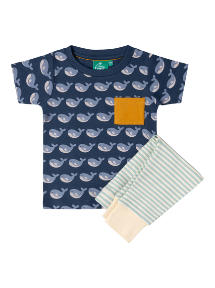 Little Green Radicals Baby Organic Cotton Whale/Stripe T-Shirt & Joggers Set, Blue, Blue