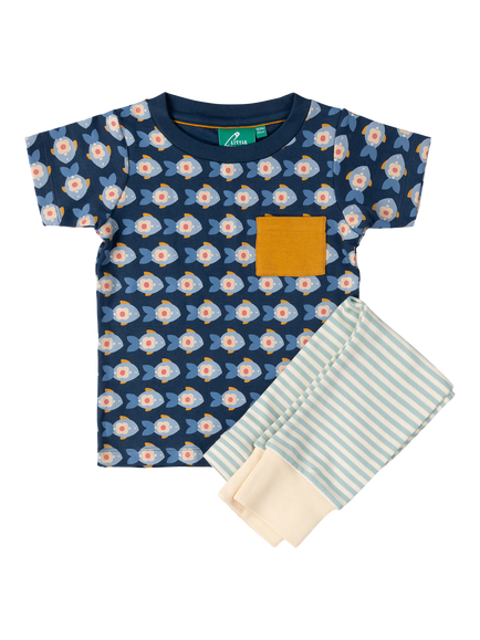 Little Green Radicals Baby Organic Cotton Fish/Stripe T-Shirt & Joggers Set, Blue, Blue