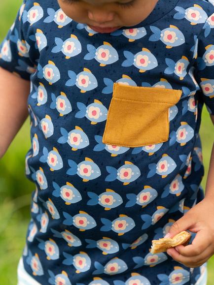 Little Green Radicals Baby Organic Cotton Fish/Stripe T-Shirt & Joggers Set, Blue - view 2, Blue