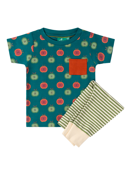 Little Green Radicals Baby Organic Cotton Apple/Stripe T-Shirt & Joggers Set, Blue, Blue