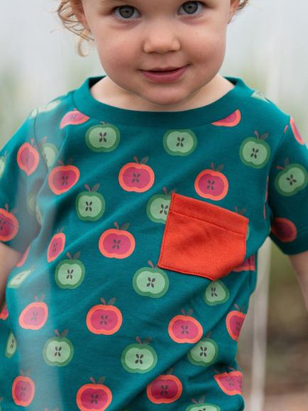 Little Green Radicals Baby Organic Cotton Apple/Stripe T-Shirt & Joggers Set, Blue - view 2, Blue