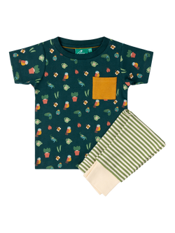 Little Green Radicals Baby Organic Cotton Garden/Stripe T-Shirt & Joggers Set, Green, Green