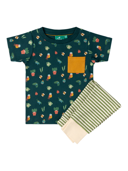 Little Green Radicals Baby Organic Cotton Garden/Stripe T-Shirt & Joggers Set, Green, Green