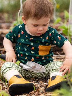 Little Green Radicals Baby Organic Cotton Garden/Stripe T-Shirt & Joggers Set, Green - view 2, Green