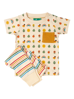 Little Green Radicals Baby Organic Cotton Motif/Stripe T-Shirt & Joggers Set, Multi, Multi