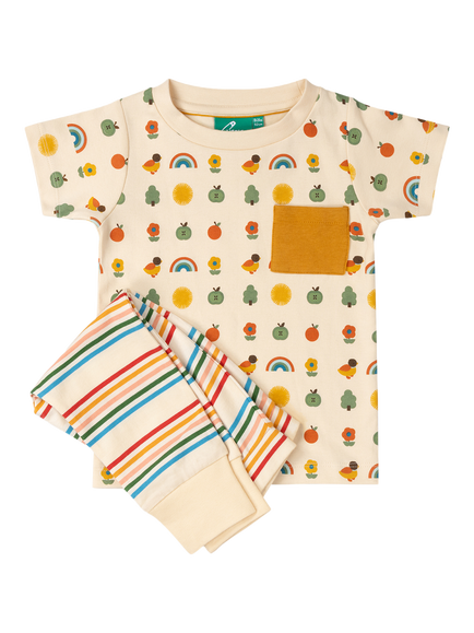 Little Green Radicals Baby Organic Cotton Motif/Stripe T-Shirt & Joggers Set, Multi, Multi