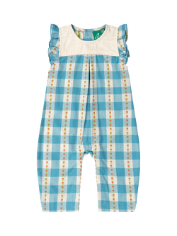 Little Green Radicals Baby Flowers Frill Summer Romper, Blue, Blue
