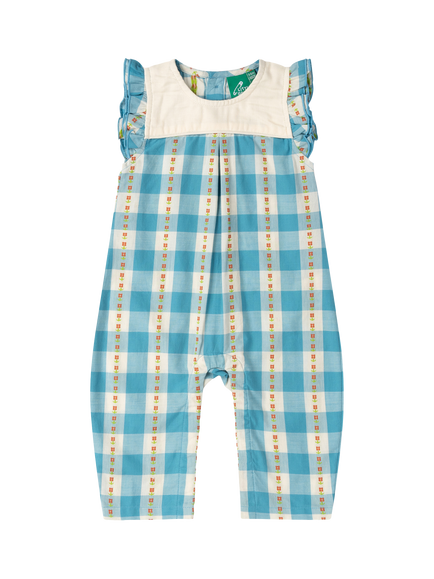 Little Green Radicals Baby Flowers Frill Summer Romper, Blue, Blue