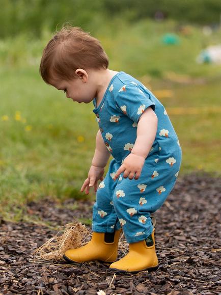 Little Green Radicals Baby Organic Cotton Cloud Short Sleeve Romper, Blue - view 2, Blue
