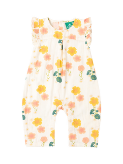Little Green Radicals Baby Flora Frill Summer Romper, Cream, Cream