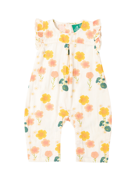 Little Green Radicals Baby Flora Frill Summer Romper, Cream, Cream