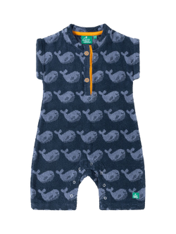 Little Green Radicals Baby Singing Whales Towelling Romper, Blue/Multi, Blue/Multi
