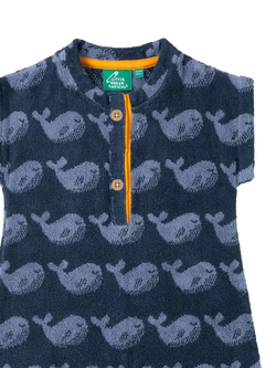 Little Green Radicals Baby Singing Whales Towelling Romper, Blue/Multi - view 2, Blue/Multi