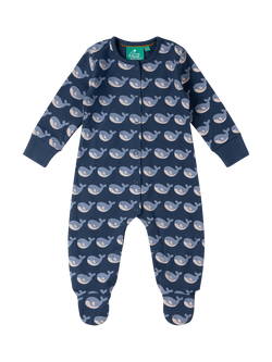 Little Green Radicals Baby Organic Cotton Whale Sleepsuit, Blue, Blue