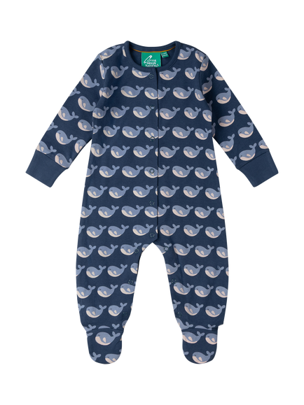 Little Green Radicals Baby Organic Cotton Whale Sleepsuit, Blue, Blue