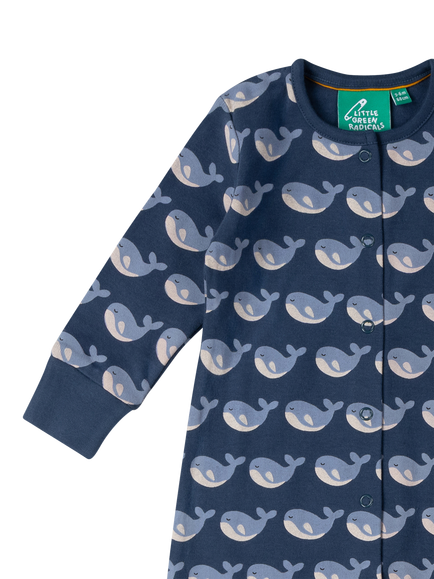 Little Green Radicals Baby Organic Cotton Whale Sleepsuit, Blue - view 2, Blue