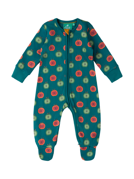 Little Green Radicals Baby Organic Cotton Apple Zip Up Sleepsuit, Blue, Blue