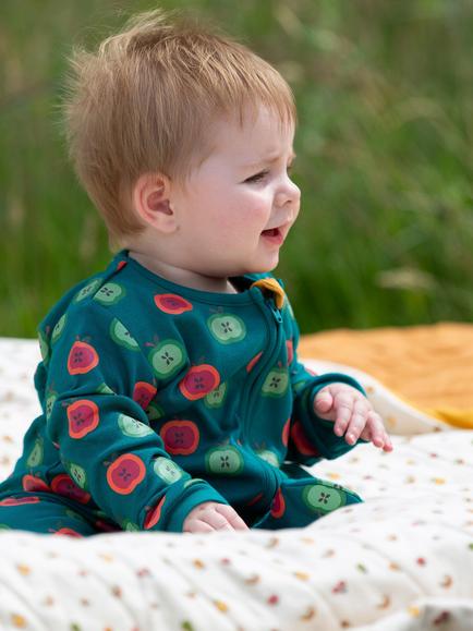 Little Green Radicals Baby Organic Cotton Apple Zip Up Sleepsuit, Blue - view 2, Blue
