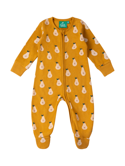 Little Green Radicals Baby Organic Cotton Pear Zip Up Sleepsuit, Gold, Gold